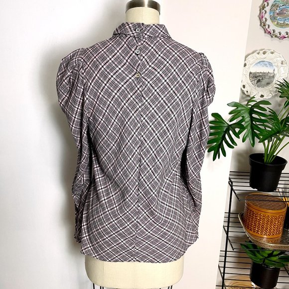 Zara Woman pink and black plaid blouse with high collar - size XL - Picture 3 of 9